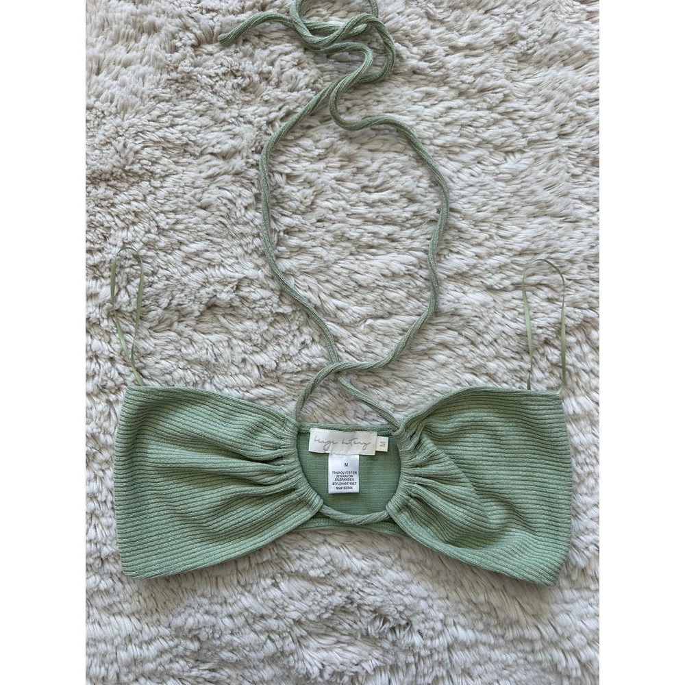 Beige Botany Green Bandeau Top With Ties Women's Size Medium